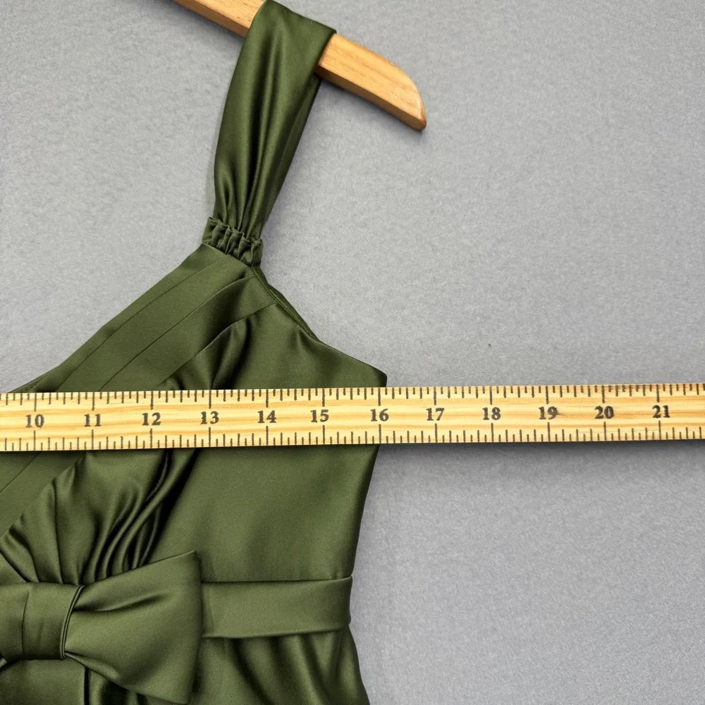 Melissa Sweet Olive Green Satin Empire Waist Bow‎ Cocktail Dress Womens Size 4